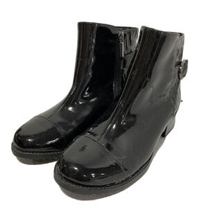 Valdini Mia ankle boots black patent and moc croc texture US 6M zip faux buckle